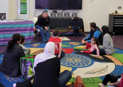 Kathy Kelley having a meeting with parents and kids.